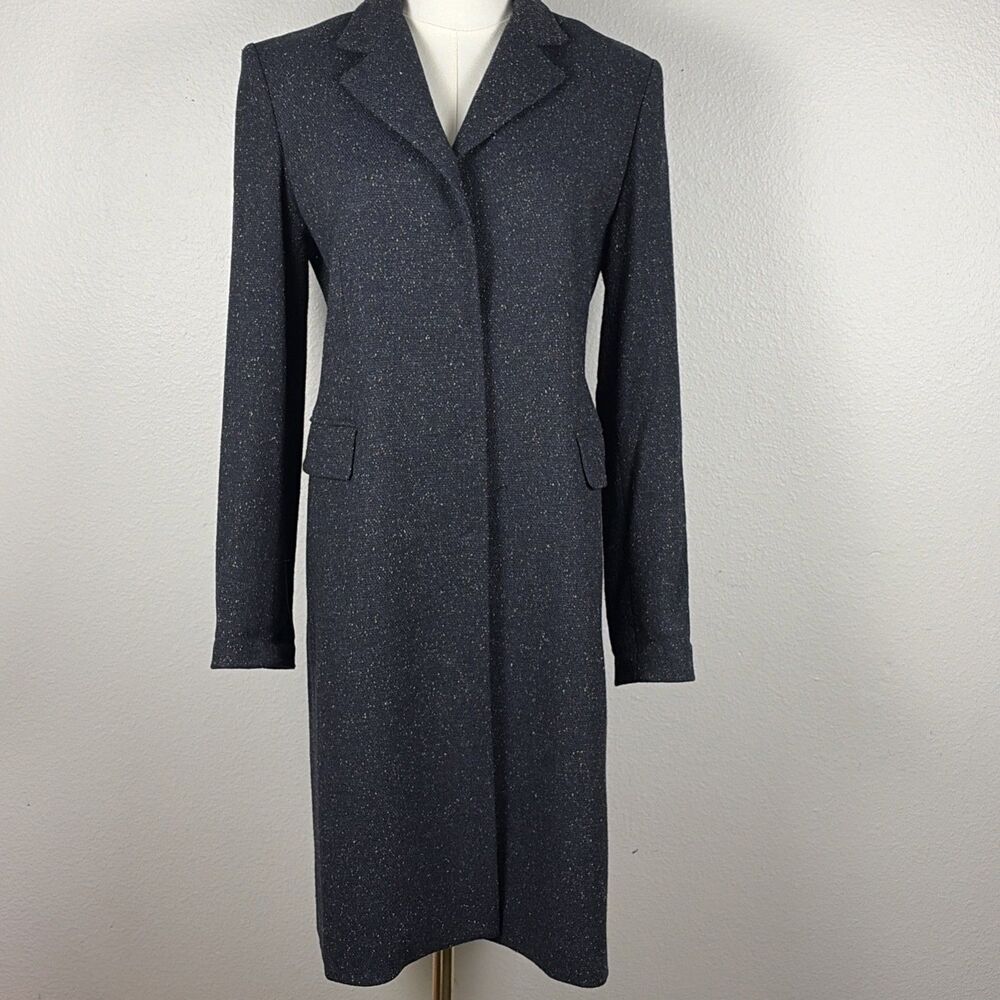 Elie Tahari Womens Tweed Wool Silk Blend Coat Jacket Small Navy Classic Tailored